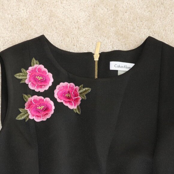 Black Sleeveless Dress with Pink Floral Embroidery - Picture 5 of 5